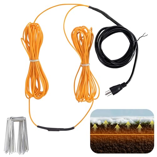 Adnee 59Ft Thermostatic Soil Heating Cable Rubber Heating Warming Cable with Thermostat and Ground Stakes Plant Soil Heater Cable for Cold Frame Graden Greenhouse Seed Grow