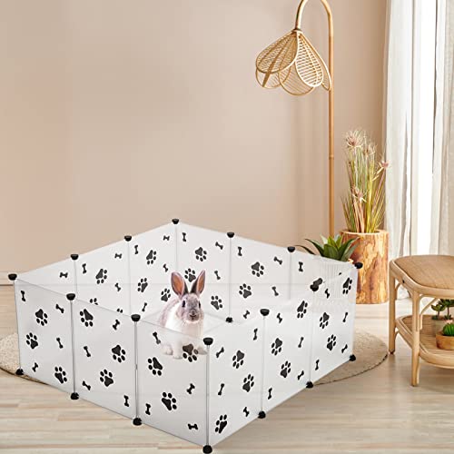 Expawlorer Pet Playpen - Portable Small Animals Fence Cage Yard For Indoor Outdoor Use, Diy Plastic Fence For Small Rabbit, Puppies, Mice, Bunny, Guinea Pig, 12 Panels, 13.8 X 17.7 Inches #TOP6