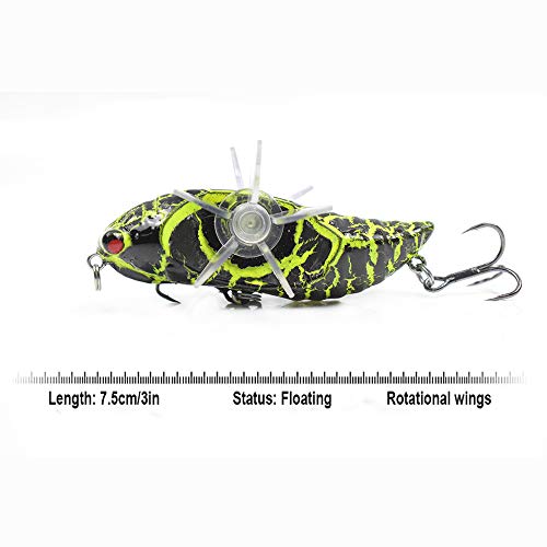 Andoer Iscas para cigarras com asas de hélice dupla rotacional Isca de pesca biônica Isca flutuante