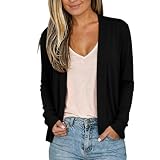Damen Open Front Cardigan Strickshirt Elegant Langarm Top Schal, Schwarz 01
