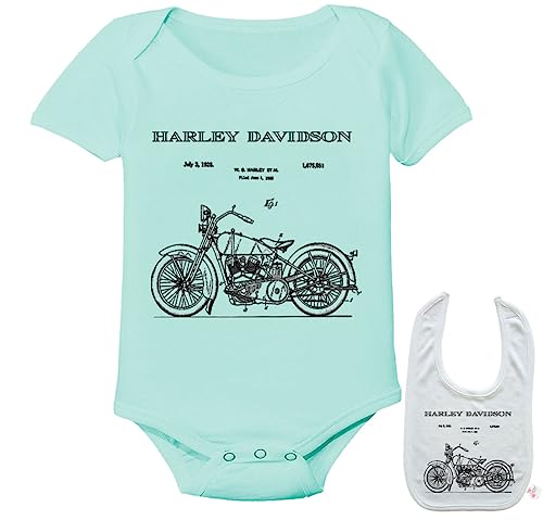 Harley Patent Print Motorcycle Newborn Infant outfit Baby bodysuit onesie & bib