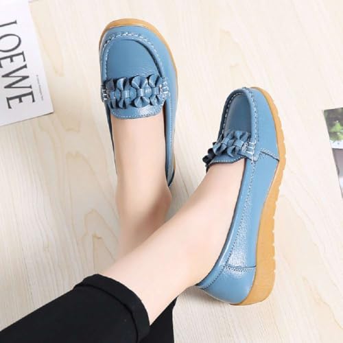 Image of Women's Genuine Leather Platform Loafers Classic Casual Comfort Slip-On Shoes Soft Sole Dress Shoes
