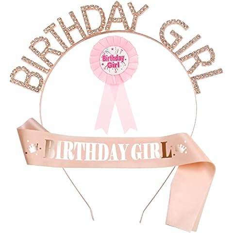 ZYNERY 3 Pcs Birthday Sash,Rose Gold Birthday Sash for Women Birthday Girl Badge Cute Birthday Tiara Birthday Accessories for Girls Women Cover