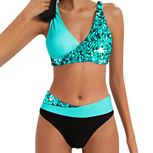 Bikini para mujer, traje de baño de dos piezas, traje de baño deportivo, bikini 42, bikini para mujer, bikini deportivo, traje de baño de manga corta, A-verde., L