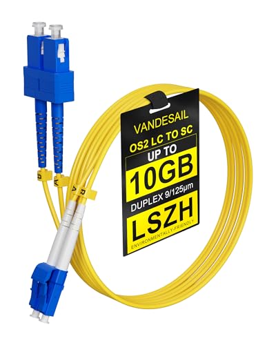 VANDESAIL SC to LC Single Mode Fiber Patch Cable 1M, OS2 Fiber Cable 1G/10GB Duplex SMF Jumper Optical Patch 9/125µm LSZH for QSFP Transceiver -1M(3.28FT) 1pack