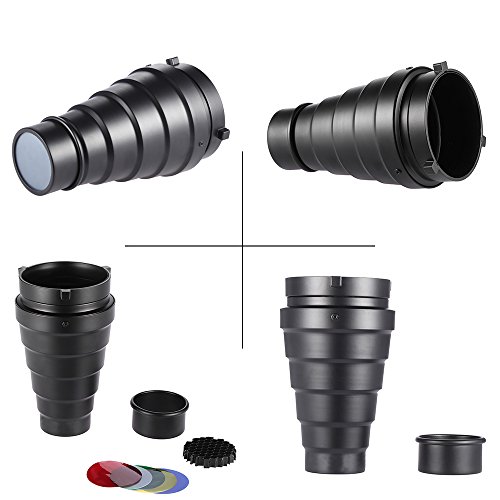 Image of Andoer Photographic Lighting Monolights Bowens Mount Snoot Optical Snoot Metal Conical Snoot with Honeycomb Grid 5pcs Color Filter Kit for Bowens Mount Studio Strobe Monolight Photography Flash