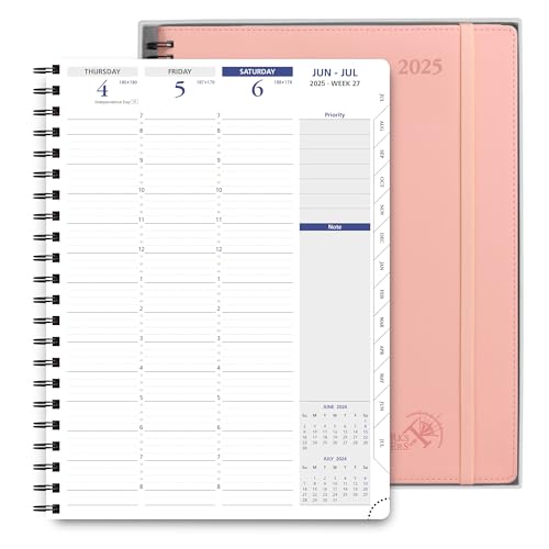 POPRUN 2025 Diary Week to View A4 Spiral Soft Cover 15 Minute Appointment Desk Diary, 25 Weekly Planner (Sunday start) Packaged in A Gift Box, Monthly Tabs (Soft Pink)
