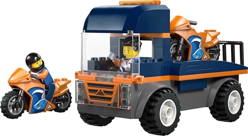 Image of LEGO City Motorcycle Transporter - Toy Vehicle Building Set - Flatbed Truck - 2 Minifigures - 60491