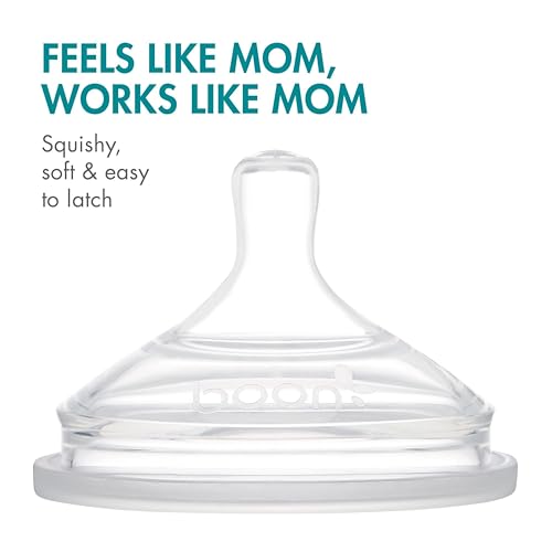 Image of Boon Nursh Bottles - Silicone Baby Bottles Help Ease Colic Symptoms - Formula and Breast Milk Only Touch Food-Grade Silicone - Slow Flow - Blue - 4 Ounce