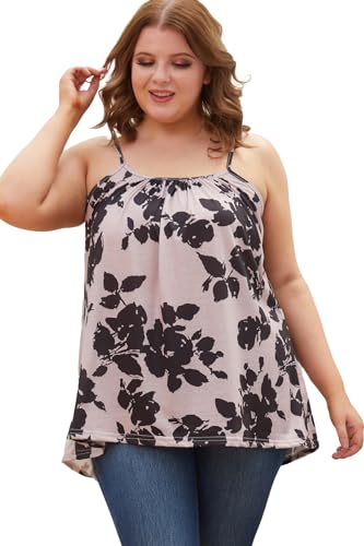 Plus Size Tank Tops for Women Boho Floral Loose Cami Spaghetti Strap Tunic Blouses3