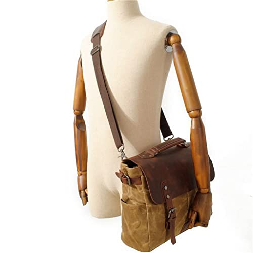 Canvas Horsehide Briefcase European and American Men's Bag Retro Shoulder Crossbody Handbag(C)2