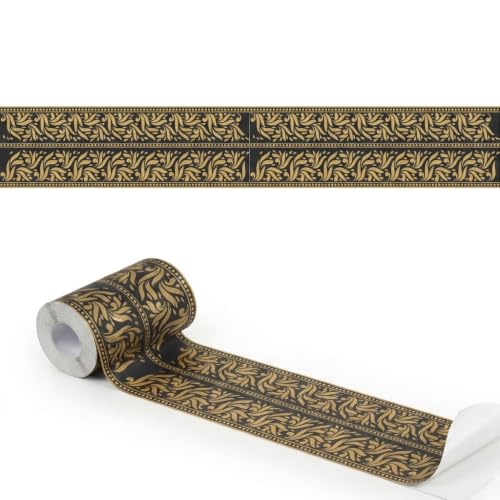 Image of Decorative Peel and Stick Wall Border Sticker 4 Inch x 4 Feet | Waterproof Self Adhesive PVC Wallpaper Border | Floral, Vintage & Traditional Designs | Wall Trim for Home Decor, VWB8