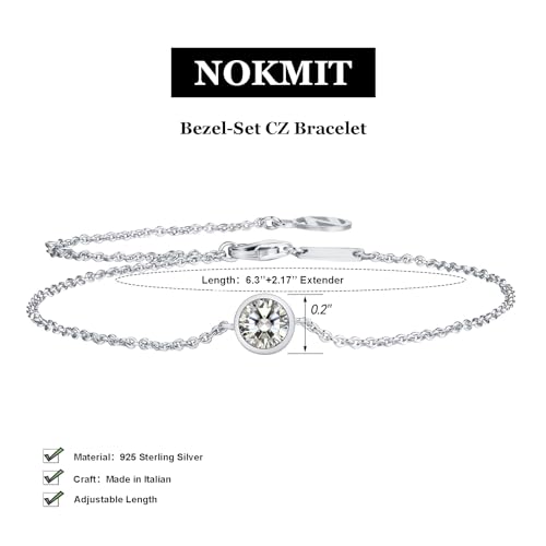 NOKMIT Solid 925 Sterling Silver Bracelets for Women, Dainty Interlocking Circles Cubic Zirconia Adjustable Chain Bracelet, Trendy Stackable Link Bracelets, Simple Cute Jewelry Gifts2