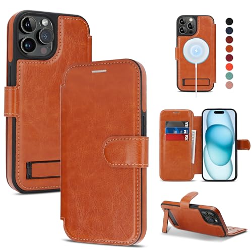 CIVICASE for iPhone 13 Pro Wallet Case with Stand,PU Leather Flip Credit Card Holder Slots (RFID Blocking),Compatible with Magsafe Magnetic Holder Phone Cover Women Men,Brown