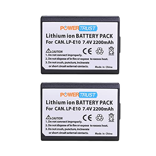 PowerTrust 2Pcs LP-E10 LPE10 Akku für Canon LP E10 Akku/EOS 1100D, 1200D, 1300D, 1500D, 2000D, 3000D, 4000D, Rebel T3, T5, T6, T7, Kiss X50, Kiss X80 Kamera