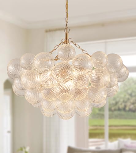MEIXISUE Modern Glass Chandelier 9 Light Nordic Bubble Ball Swirled Glass Globe Gold Large Pendant Light Fixtures for Foyer Bedroom Dining Room Living Room Kitchen Entryway D31.1 in UL Listed