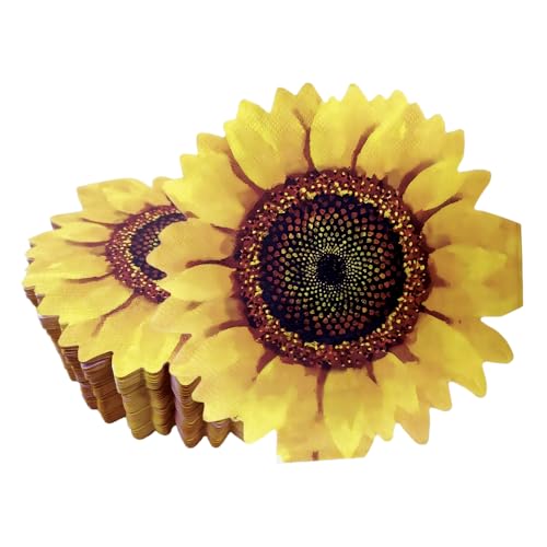Ottin 50ct 3-Ply Sunflower Cocktail Napkins Yellow Sunflower Shaped Paper Napkins Perfect for Summer Parties Garden Birthday Picnic or Outdoor Party Decorations Disposable Paper Napkins