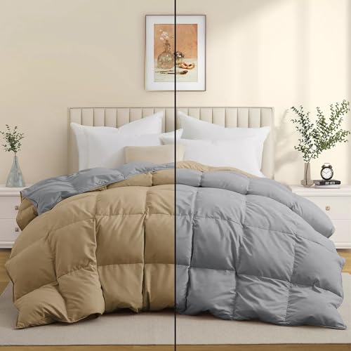 Image of Super Comfort Reversible 500 GSM Comforter Double Bed Size (90 inchX100 inch) - Heavy Winter Comforter 500 GSM Microfiber Fill - Duvet /Blanket Double Bed - Beige /Silver Grey Color