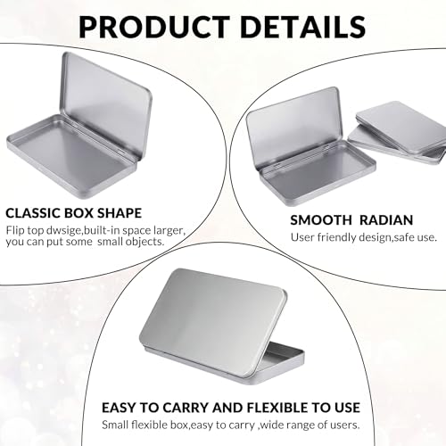Image of Geiserailie 10 Pack Rectangular Metal Tin Box with Lid Metal Hinged Lid Tin Mini Paint Storage Box Empty Container Storage for Watercolor Jewelry Pen Candy Craft Organizer 7.0 x 4.2 x 0.6'' (Sliver)