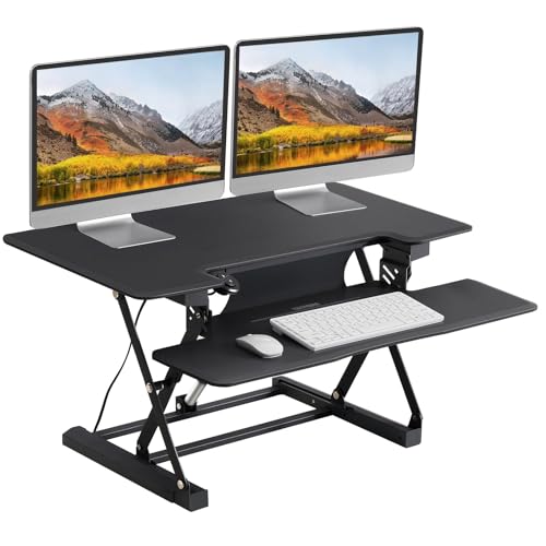 meoflis 46" Electric Standing Desk Converter, Dyropcurv Series Height Adjustable Computer Desk Ergonomic Home Office Desk for Adults, Sit to Stand Desk with Quiet Motor, Dark Gray