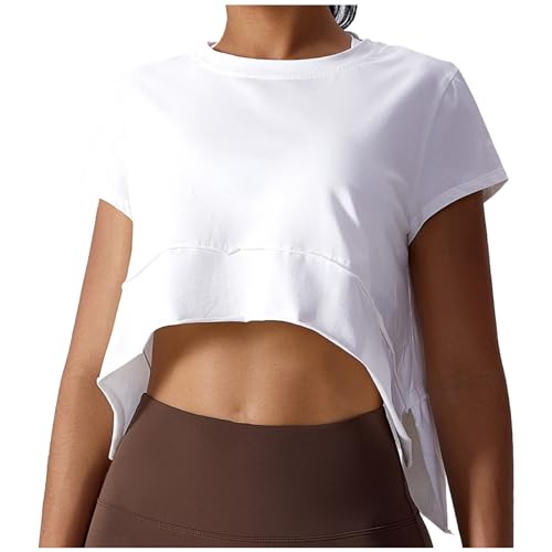 T-Shirt Damen Rundhals Kurzarm Sport Oberteile Damen T-Shirts für Damen Yoga Bluse Damen Basic Crop Tops Tunika Damen Sommer Sexy Sport Tops für Damen Tshirt Schnelltrocknendes Laufshirt Sportshirt