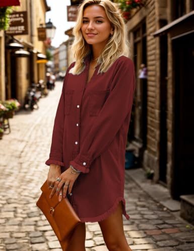 Image of Zilcremo Women Denim Dress Long Sleeve Button Down Jean Shirt