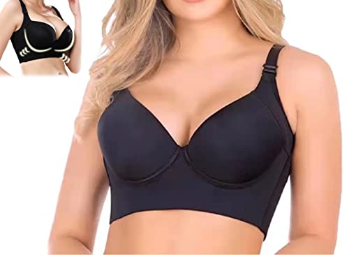 JIEJIAN Filfit Sculpting Uplift Bra, Fashion Deep Cup Bra Full Back Coverage Hides Back Fat Bra Plus Size (Black,34B)