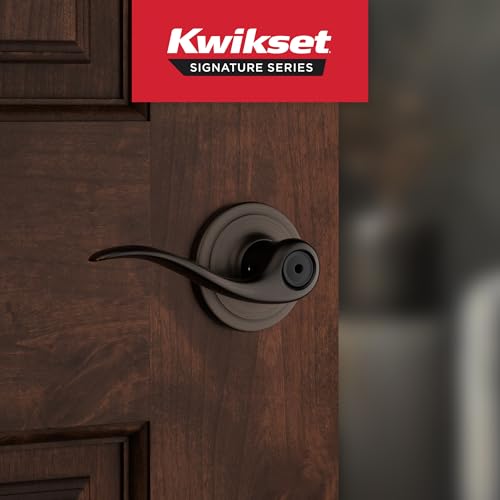 Image of Kwikset Tustin Interior Privacy Door Handle with Lock, Metal, Door Lever For Bathroom and Bedroom, Venetian Bronze Reversible Keyless Turn Lock, with Microban Protection
