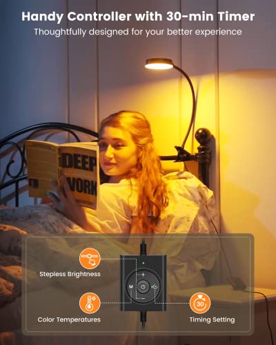 Glocusent 5W Clip On Light, 36 Led Reading Light For Bed, Eye Caring Bed Reading Lamp, 3 Colors & 5 Brightness Levels, Bed Lamp For Headboard With Adapter, Perfect For Reading, Working & Studying #TOP4