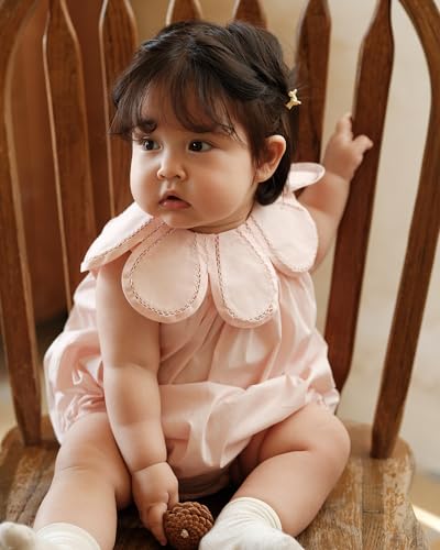 Twoflower Toddler Baby Girl one piece rompers Of Cotton，1st birthday girl outfit with collar pink Sleeveless jumpsuits2