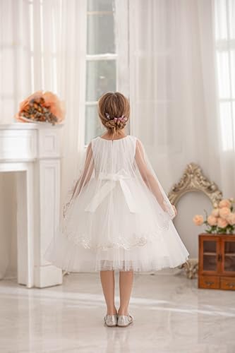 Flower Girl Dress Vintage Fancy Tulle Sparkly Prom Pageant Birthday Party Dresses with Tulle Shawl 4-8 Years2