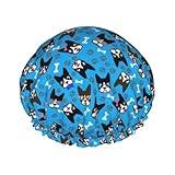 cuffia da doccia impermeabile con elastico, cuffia da doccia riutilizzabile a doppio strato per donna,amante del boston terrier, cani retrò divertenti