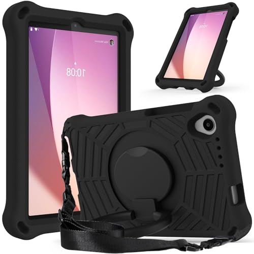 GOZOPO Shockproof Case for Lenovo Tab M8 4th Gen/ M8 3rd Gen/Smart Tab M8/ M8 HD/ M8 FHD 8.0", 360° Rotating Stand Handle Shoulder Strap Rugged Case for Lenovo Tab M8 8 inch HD Tablet - Black