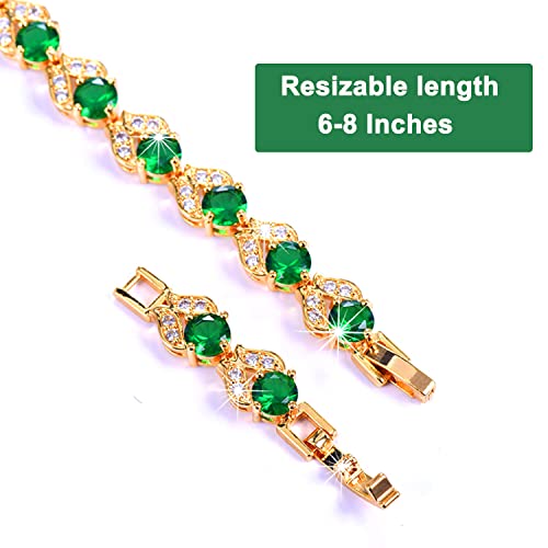 U7 Green Tennis Bracelet 18K Gold Plated Link Chain Emerald Cubic Zirconia Stone Crystal Bracelets For Women Girls #TOP7