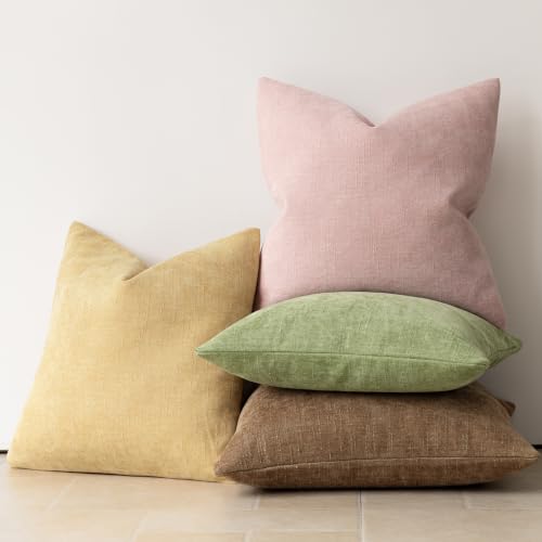 Image of Foindtower Pack of 2 Soft Textured Chenille Throw Decorative Pillow Covers Lumbar Accent Solid Cushion Cover Cozy Neutral Farmhouse Pillow Case for Couch Sofa Bedroom Living Room 12x24 Inch,Light Pink