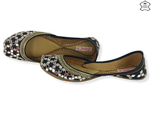 Image of Fulkari Women's Mirror Genuine Soft Leather Juttis | Bite and Pinch Free Jutis | Ladies Punjabi Jutti | Wedding Flat Stylish Mojari | Phulkari Ethnic Flats For Girls |