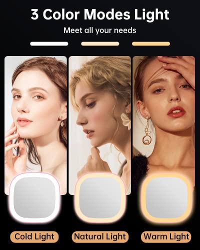 Gospire Rechargeable Travel Makeup Mirror With Lights And Magnification 1X/10X, Led Compact Mirror With 3 Light Colors & Adjustable Brightness, Small Vanity Mirror Handheld For Purses – Pink #TOP3