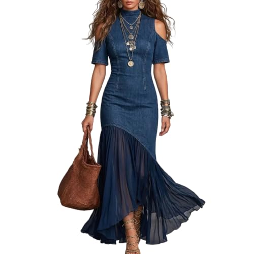 Robe longue à panneaux femme col montant asymétrique chic