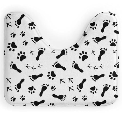 U型 トイレマット 犬の足 人間の足跡 黒と白 バスマット 足ふきマット バスルームマット U型トイレマット 滑り止め 吸水 静音 抗菌 洗える おしゃれ