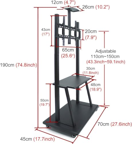 Soporte móvil para TV, carrito con ruedas ajustable para 32"-65" miniatura 2