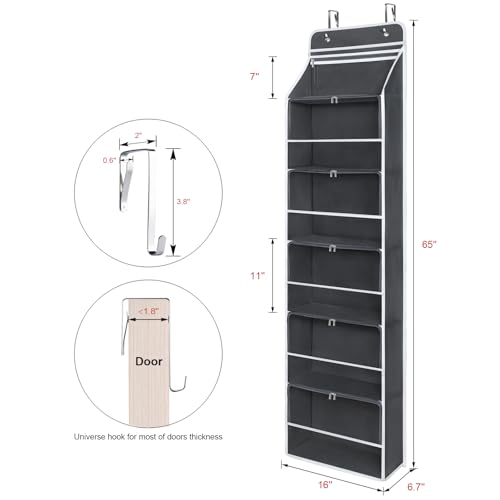 Image of Univivi Hanging Yarn Storage Organizer with 6 Zipper Closure Compartments, Large Capacity Knitting Organizer Storage, Over The Door Hanging Yarn Holder for Knitting Needles, Crochet Hooks (Dark Grey)