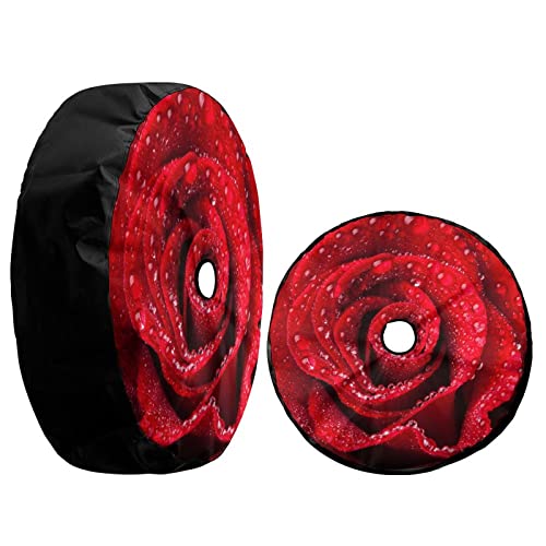 Image of Delerain Spare Tire Cover with Backup Camera Hole Beautiful Red Rose Wheel Covers Waterproof Dust-Proof UV Sun Universal Fit for RV Trailer RV SUV Truck (17 Inch for Diameter 31 inch-33 inch)