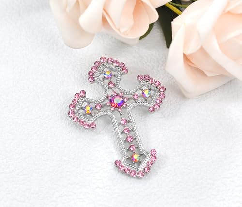 Image of Gyn&Joy Sparkle Crystal Rhinestones Holy Cross Brooch Pin Jewelry For Women Men