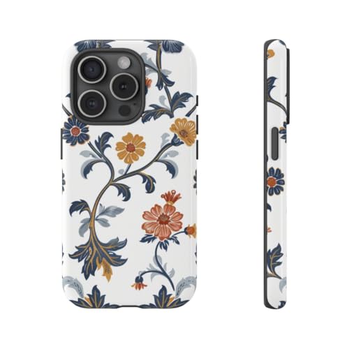 Coque florale bleu et orange iPhone 15 Pro pour illuminer votre style