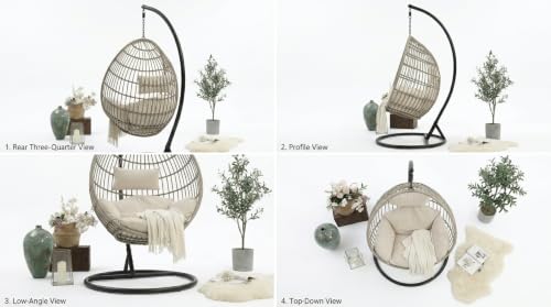 Image of UNIVERSAL FURNITURE Hanging Egg Swing Chair with Stand, Woven Wicker Rattan Style Swing with Cushion, Freestanding Indoor Outdoor Hanging Chair for Patio, Balcony, Garden & Porch (Beige Rope)