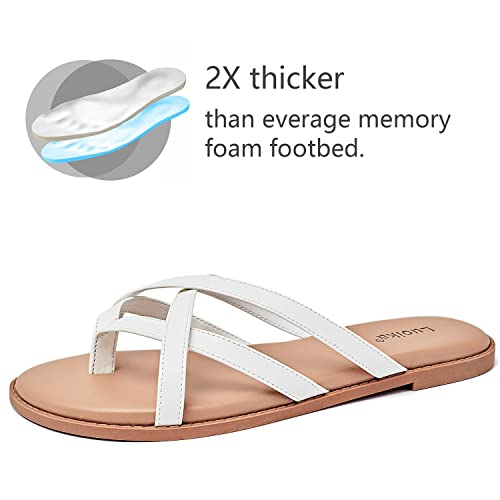 Image of Luoika Women's Wide Width Flat Sandals, Flip Flop Slides Sandal Casual Strapy Sandal Slip on Summer Beach Shoes for Women.