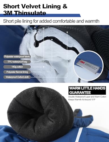 KUTOOK Guantes Esqui Ninos Doble Proteccion Viento Facil Poner Impermeables Calidos Tiras Reflectantes Ninos Y Ninas - imagen 3
