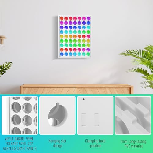 Image of Mekueeex Minimalist 63 Holes Craft Paint Storage Organizer, Thick PVC Wall Mounted Holder, White