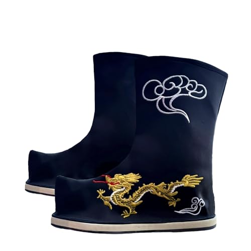 Mens Hanfu Shoes Chinese Ancient Tradition Boots Embroidered Han Costume Boots Kung Fu Tai Chi Cosplay Shoes