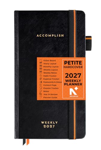 NEORAH - 2027 DATED PETITE WEEKLY PLANNER|ACCOMPLISH - Includes Yearly|12 Monthly Pages|52 Weeks|12 month Habit & Budget Tracker|Gratitude Journal Diary - Productivity Planner - Hardcover (BLACK ONYX)